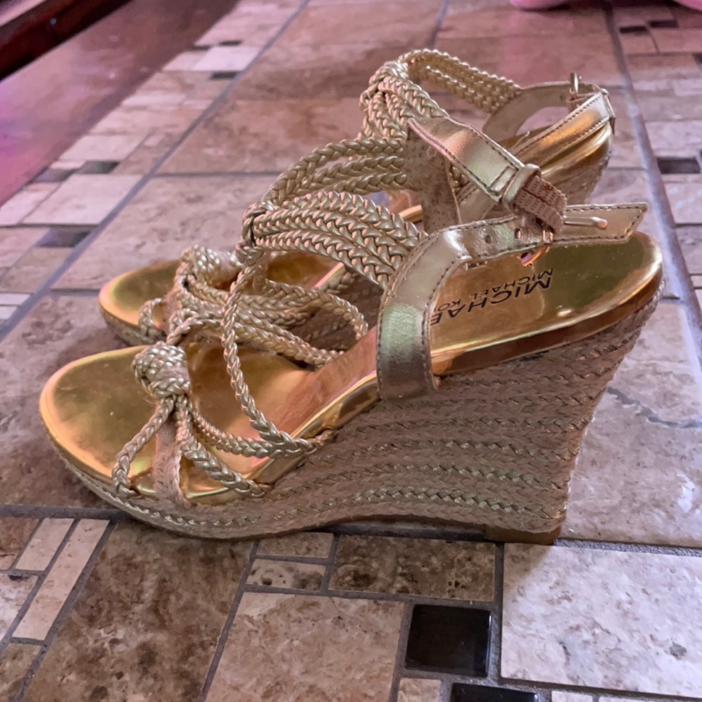 Michael Kors gold wedges